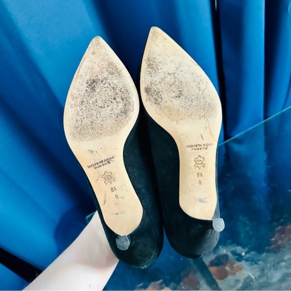 Saks Fifth Ave Pointed Bow Velvet Heels Size 8.5 - Picture 9 of 10